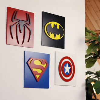 3D dřevěná dekorace sada symbolů Superhrdinů (4ks)