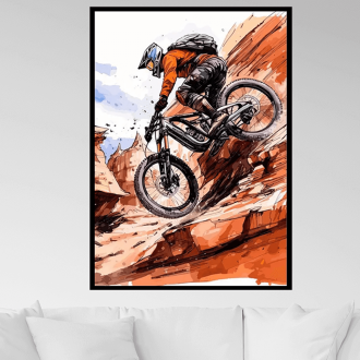 Obraz na plátně v rámu - Jezdec na horském kole