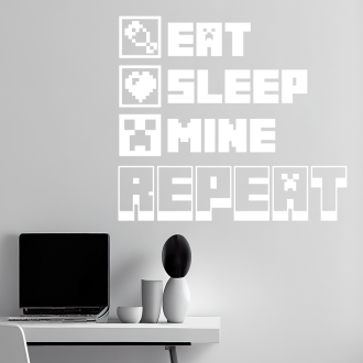 VÝPRODEJ Samolepka Minecraft s nápisem Eat, Sleep, Mine, Repeat